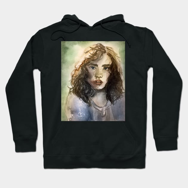 Soft Watercolor girl portrait Hoodie by SosiCreatesArt